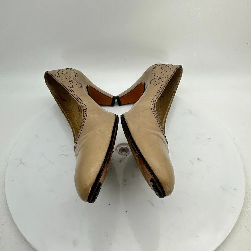 Salvatore Ferragamo Women Size 8.5 AAAA Creme Taupe Leather Heels Pump Shoes